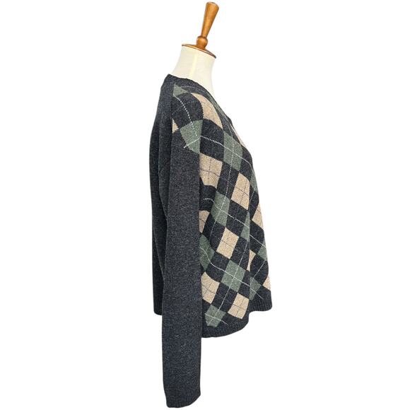 Vintage J.Crew 100% Lambswool Knit V-Neck Argyle Sweater Size XL - Picture 4 of 6